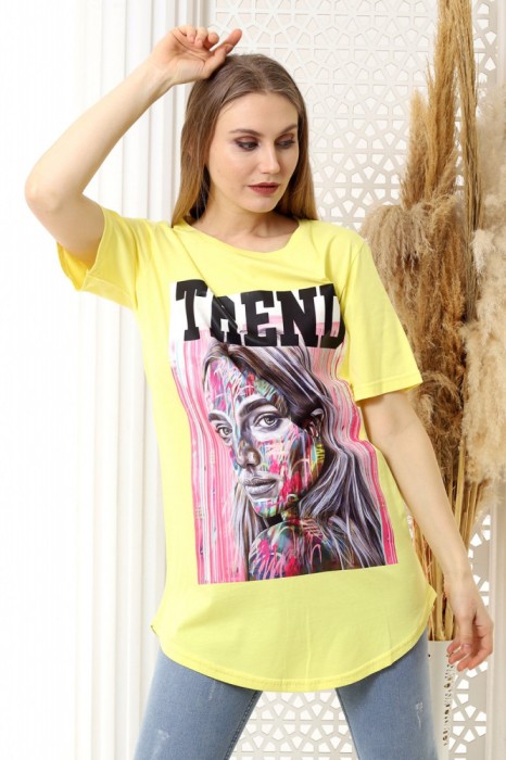 J761-9 Tricou oversize cu imprimeu colorat