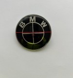 Emblema Capota BMW Negru 74mm, Plastic + Silicon, Prindere 2 Picioruse