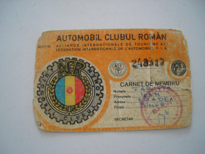 Carnet de membru Automobil Clubul Roman, 1986-1990 foto