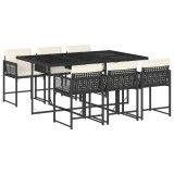Set mobilier de gradina cu perne, 7 piese, negru, poliratan