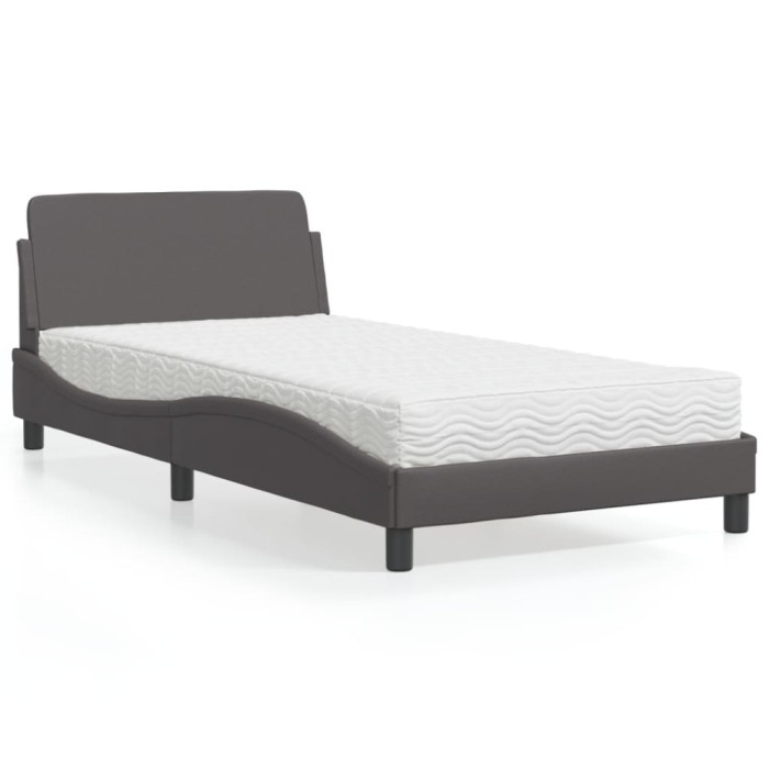 vidaXL Pat cu saltea, Dover, gri, 100x200 cm, piele ecologică 3208360