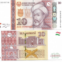 Tadjikistan bancnota 10 Somoni 2018, UNC