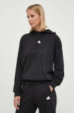 Adidas bluză femei, culoarea negru, cu glugă, cu imprimeu IN7325