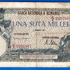 (60) BANCNOTA ROMANIA - 100.000 LEI 1946 (21 OCTOMBRIE 1946), FILIGRAN ORIZONTAL