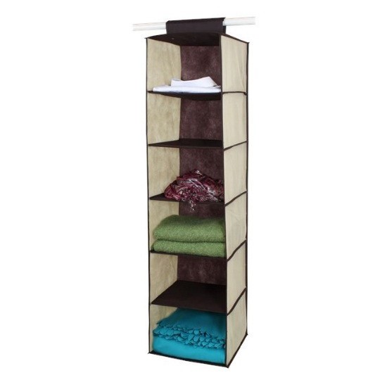 Raft suspendat pentru depozitare cu 6 compartimente, Bej-Maro, 30x30x120 cm
