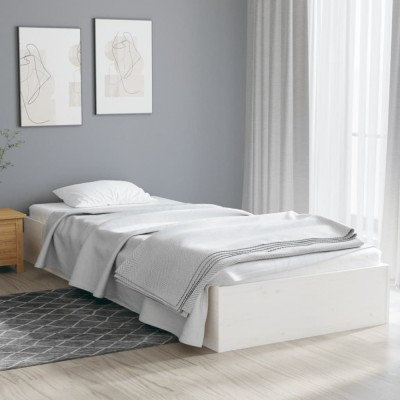 vidaXL Cadru de pat mic Single 2FT6, alb, 75x190 cm, lemn masiv foto