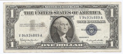 Statele Unite (SUA) 1 Dolar 1957 B - (Silver Certificat - Serie-94934889) P-419 foto
