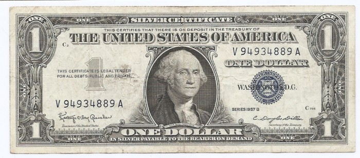 Statele Unite (SUA) 1 Dolar 1957 B - (Silver Certificat - Serie-94934889) P-419