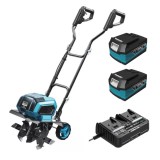 Motosapa electrica, cu 2 acumulatori 4 Ah, incarcator dublu 18V Li-ion, motor fara perii, 4 lame tip freza, calite, 36&nbsp;cm, SAS+A