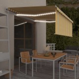 VidaXL Copertină automată cu stor&amp;senzor v&acirc;nt&amp;LED, galben&amp;alb, 4x3 m