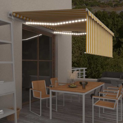 Copertină automată cu stor&amp;amp;senzor v&amp;acirc;nt&amp;amp;LED, galben&amp;amp;alb, 4x3 m foto