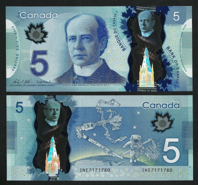 !!! CANADA - 5 DOLARI 2013 - P 106 d - UNC / Sign. Wilkins &amp;amp; Macklem foto