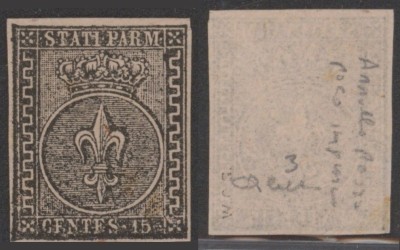 Italy Parma 1852 Coat of arms 15C Mi.3P PROOFS SIGNED MNG AM.572 foto