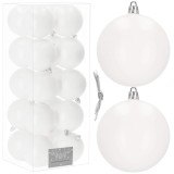 Set 20 globuri de Craciun albe mate, 8 cm, din plastic incasabil