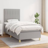 VidaXL Pat box spring cu saltea, gri deschis, 90x200 cm, textil