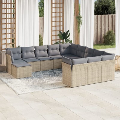 vidaXL Set canapele de grădină cu perne, 12 piese, bej, poliratan 3218629 foto