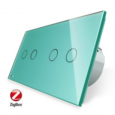 Intrerupator dublu + dublu cu touch Livolo din sticla, Protocol ZigBee, Control de pe telefon, Verde, VL-C702Z/C702Z-18 foto