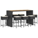 Cumpara ieftin Set mobilier bar de gradina cu perne, 9 piese, negru, poliratan