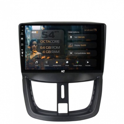 Navigatie Peugeot 207 4GB RAM Android 13 Octacore Slot Sim 4G DSP GPS Wi-FI Carplay Android Auto USB Bluetooth Waze Touchscreen 9 inch foto