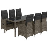 Cumpara ieftin Set bistro de gradina cu perne, 7 piese, gri, poliratan