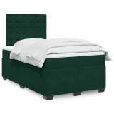 vidaXL Pat box spring cu saltea, verde &icirc;nchis, 120x200 cm, catifea 3290897