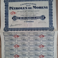 PETROLES DE MORENI ACTION de 100 FRANCS AU PORTEUR 1932 ACTIUNE PETROL MORENI
