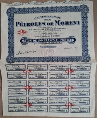 PETROLES DE MORENI ACTION de 100 FRANCS AU PORTEUR 1932 ACTIUNE PETROL MORENI foto