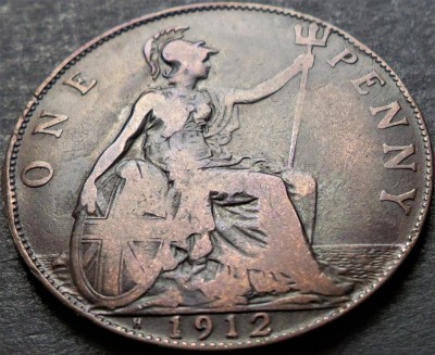 Moneda istorica 1 (ONE) Penny - ANGLIA, anul 1912 *cod 4697 - GEORGIVS V foto