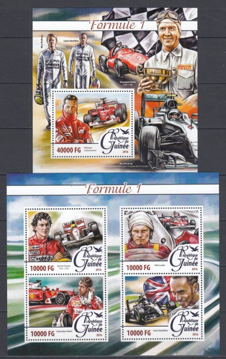 Guinea 2016- MASINI RALIURI - F1- DIVERSI PILOTI - BL+ KB - MNH
