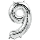 Balon Folie Metalizata Cifra 9 Argintiu, 80cm, Aniversare Copii/Adulti. Decor Petrecere, Baloane Cifre Aniversare