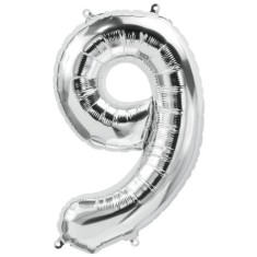 Balon din folie metalizata, Cifra 9, aniversare, 80 cm, Argintiu