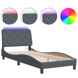 Cumpara ieftin Cadru de pat cu LED fara saltea, gri inchis, 90x190 cm, catifea