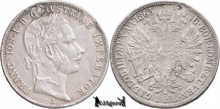 1863 A (Viena), 1 Florin - Franz Joseph I - Imperiul Austriac