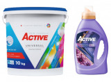 Detergent Universal de rufe pudra Active, galeata 10kg, 130 spalari + Balsam de rufe Active Summer Touch, 1.5 litri, 60 spalari