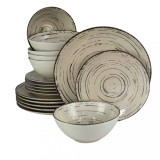 Set farfurii 18 piese, 6 persoane, Stone, Alb Ivoire cu linii negre