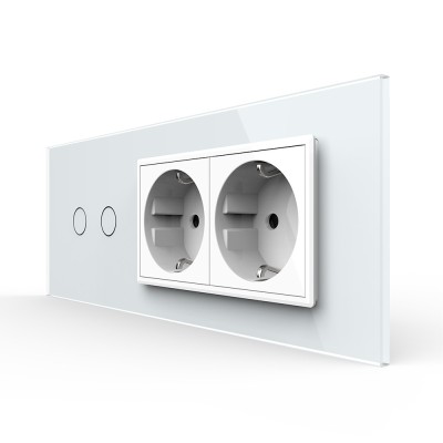 Intrerupator Dublu + 2 Prize LIVOLO cu Rama Din Sticla, Standard Italian, 6M SmartElectro IntelligentHouse foto