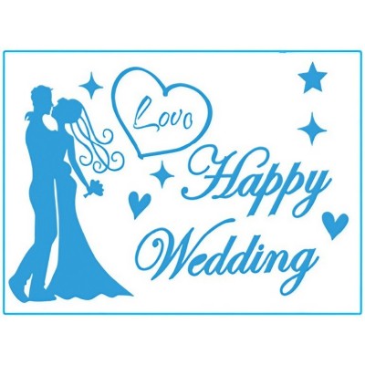 Sticker autocolant, flippy, tematica nunta, model scris happy wedding, 21x29 cm, albastru foto