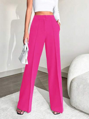 Pantaloni de costum, cu talie inalta, roz, dama, Shein foto