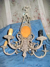 6166-Set Candelabru cu 2 aplice mari cu Fauni bronz argintat ornamentatie bogata foto