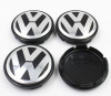SET 4 Capace centrale pentru jante de aliaj cu logo VW 65mm NEGRE, Volkswagen