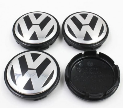 SET 4 Capace centrale pentru jante de aliaj cu logo VW 65mm NEGRE foto