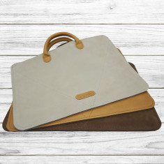 Husa tip geanta slim Gri din piele naturala, pentru Macbook 13&amp;amp;#8243; &amp;amp;#038; 15.6&amp;amp;#8243; foto