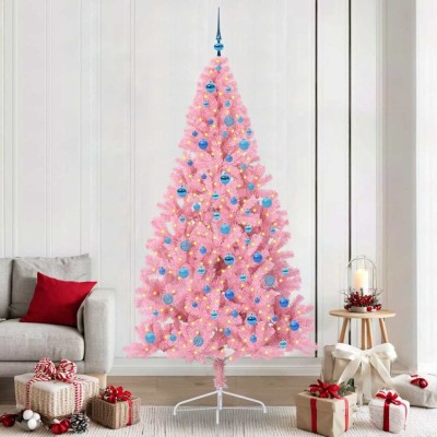 vidaXL Pom de Crăciun artificial pre-iluminat Roz 240 cm PVC 3397109 foto
