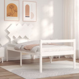 VidaXL Cadru de pat senior cu tăblie, 90x200 cm, alb, lemn masiv