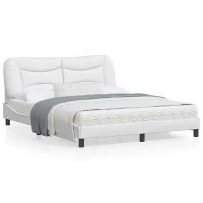 vidaXL Cadru de pat cu lumini LED, alb, 160x200 cm, piele ecologică foto