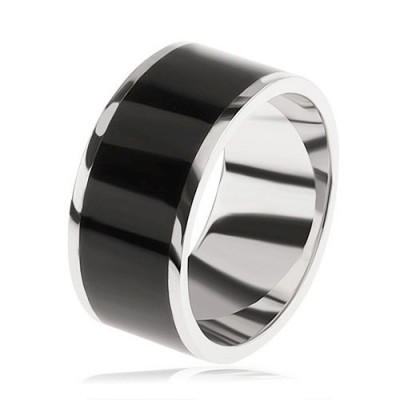Inel lucios din argint 925, dungă decorativă neagră &amp;icirc;n centru - Marime inel: 58 foto