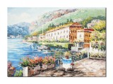 Cumpara ieftin Tablou priveliste de pe terasa pictat manual, Te astept, 70x50cm ulei pe panza in cutit efect 3D