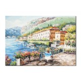 Tablou priveliste de pe terasa pictat manual, Te astept, 70x50cm ulei pe panza in cutit efect 3D