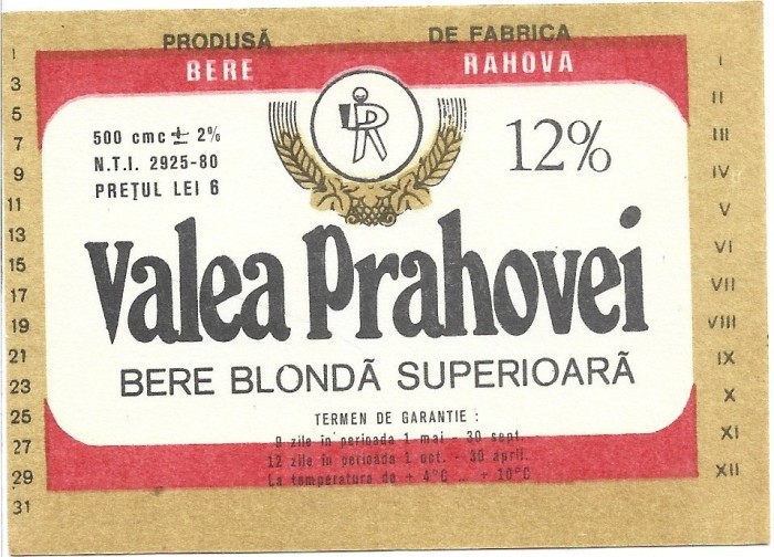 NI410 Etichetă bere blondă superioară Valea Prahovei, Fabrica de bere Rahova