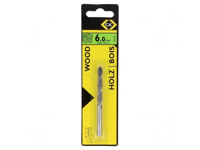 Burghiu pentru lemn 6mm 97mm oțel crom-vanadium 1 bucată